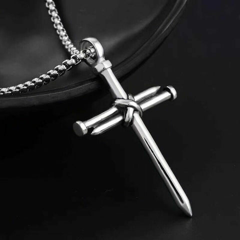 Men'S Christ Jesus Nail Rope Cross Pendant Necklace Christian Jewelry Chain 24"