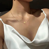 Elegant Sideway Cross Necklace for Women - Stainless Steel Thin Chain Christian Jewelry