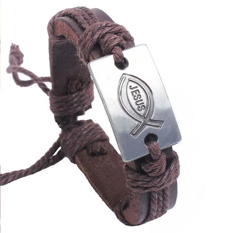 Made of Colored String Bracelet Jesus Fish Religion Leather Bracelet Charm Vintage Christian Jewelry Man Women Gift