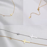 Elegant Sideway Cross Necklace for Women - Stainless Steel Thin Chain Christian Jewelry