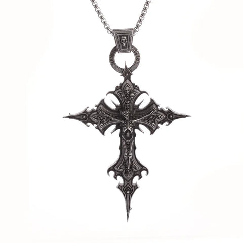 Gothic Skull Jesus Cross Pendant Necklac